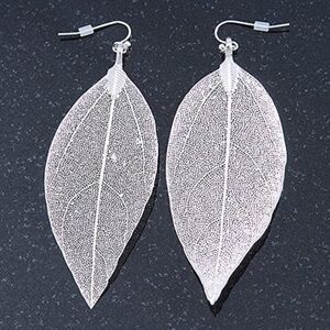 Avalaya Delicate Filigree Leaf Drop Earrings-Silver Tone